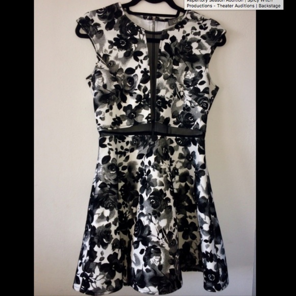 ASOS Dresses & Skirts - ASOS Black & White Skater Dress Floral Mesh Medium